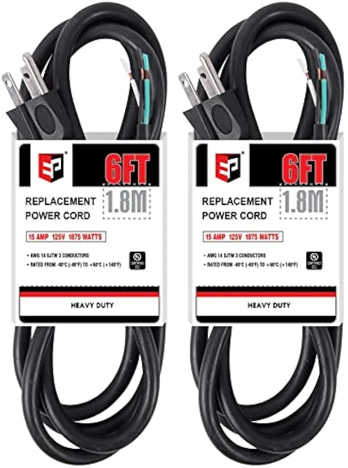 TAURKENAM TAURKENAM 2 Pack 6 ft 14/3C SJTW Power Adapter 14 Gauge 3 Prong 15A 1875W — product photo