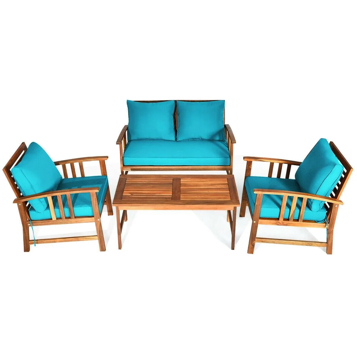 SlickBlue SlickBlue 4-Piece Acacia Patio Furniture Set Turquoise Cushions — product photo