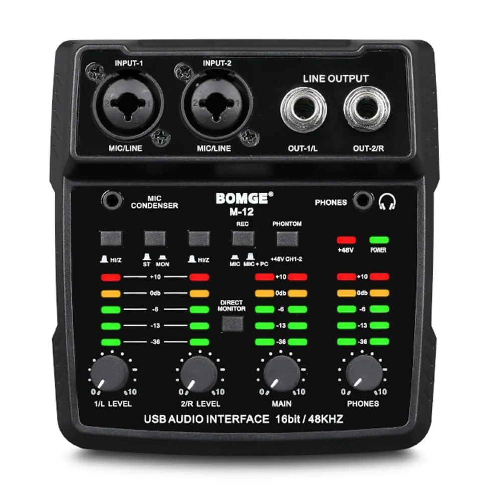BOMGE BMG-M12 2-Channel USB Audio Mixer 48V Phantom Power — product photo