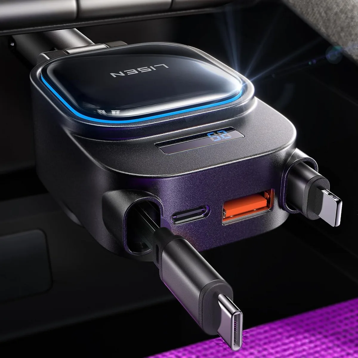 Hamzan Hamzan 96W 4-in-1 Retractable Car Charger Black — product photo