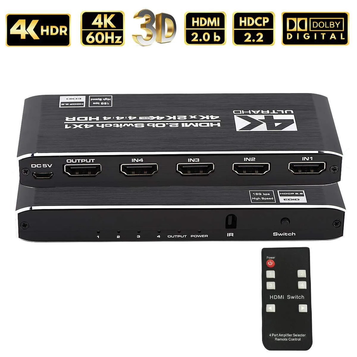 ESTONE ESTONE OZQ5-1 4K 60Hz 4-Port HDMI Switch — product photo