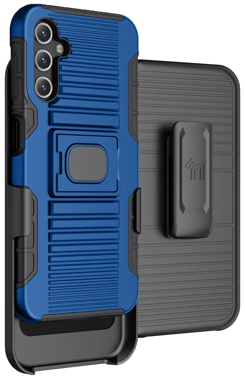 Nakedcellphone Nakedcellphone Magnetic Grip Ring Stand Case + Belt Clip Holster Combo Blue for Samsung Galaxy A14 5G — product photo