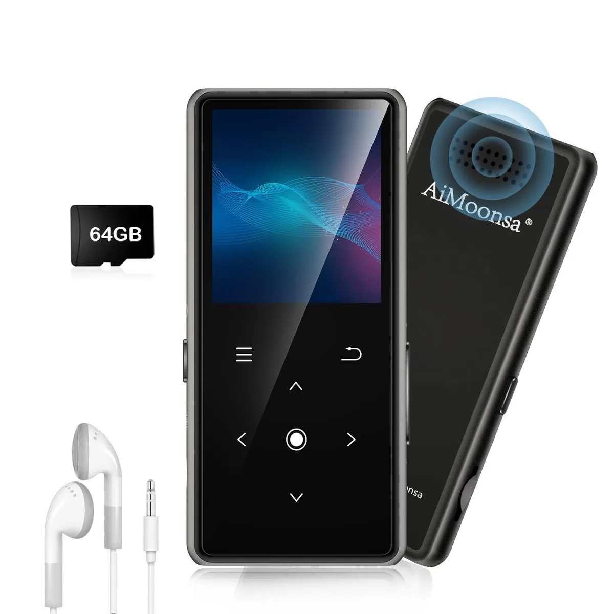 Black rectangular MP3 player, 1.8 inch screen, zinc alloy body