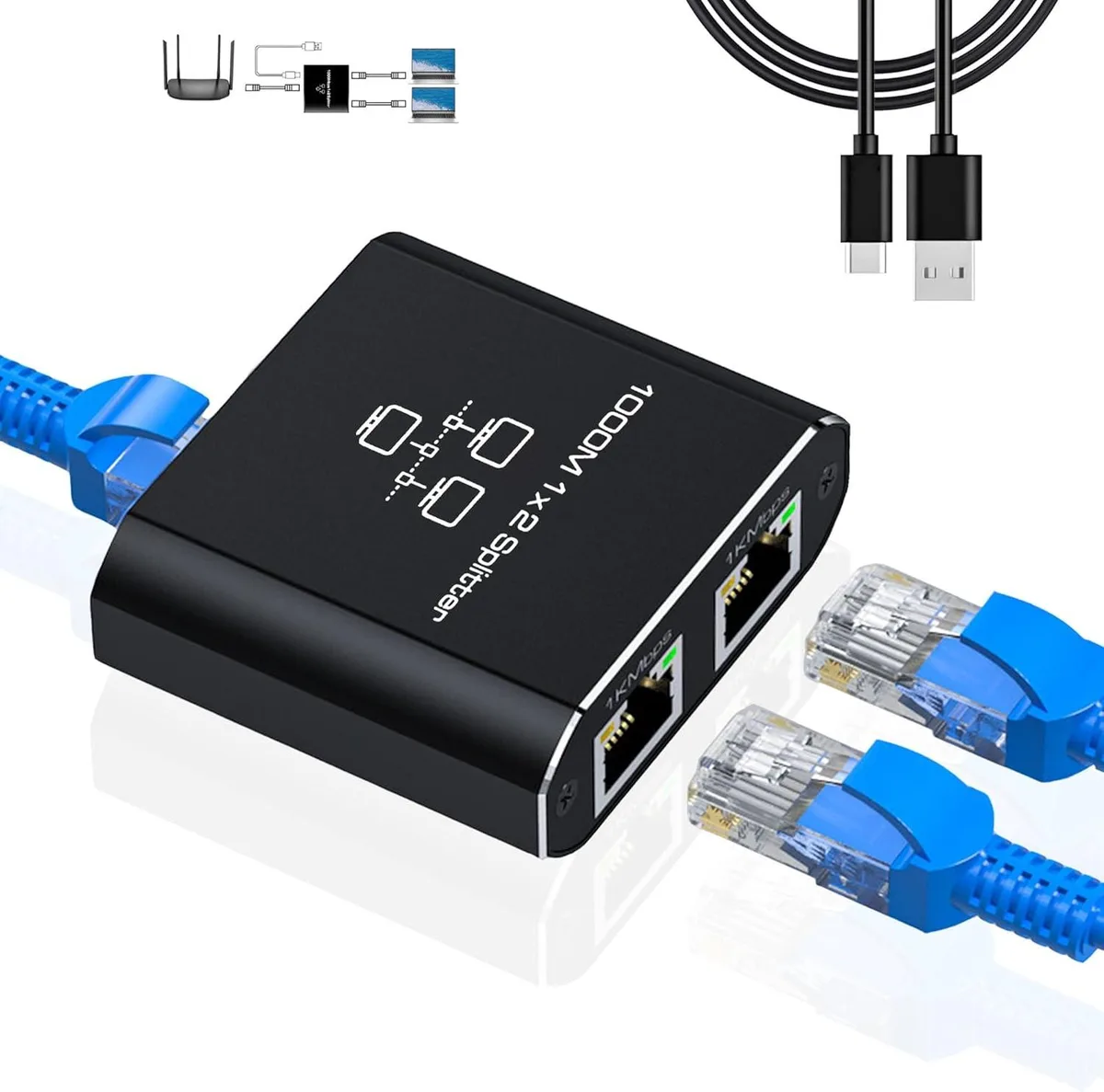 GCROWN GCROWN Gigabit Ethernet Splitter 1 to 2 USB Powered — product photo