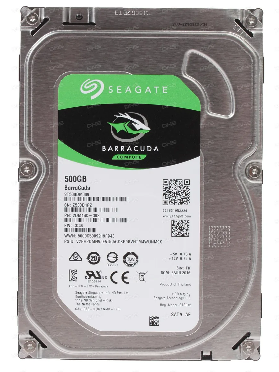 Seagate Seagate BarraCuda ST500DM009Product 500GB 3.5" 7200 RPM 32MB SATA 6.0Gb/s internal hard drive — product photo