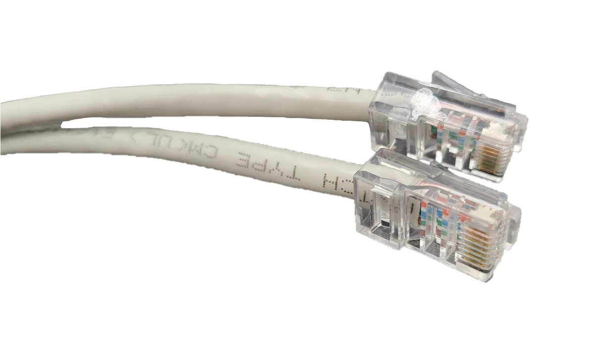 Gray 7 ft Cat6 UTP patch cable with bootless RJ45 connectors