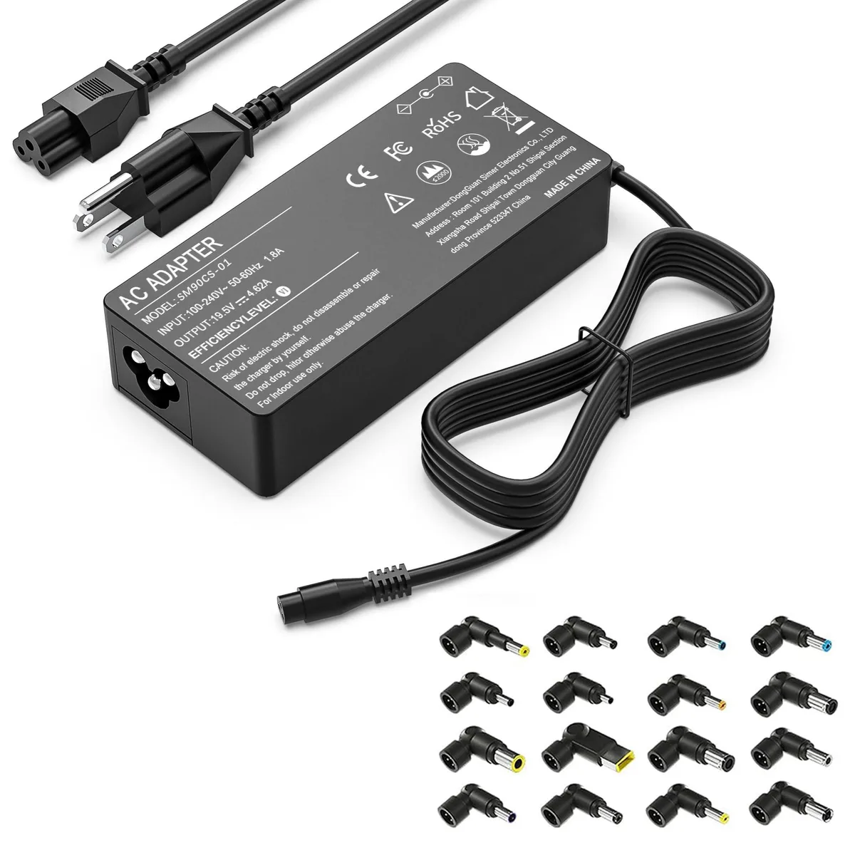 AYKLCZUU SM90CS-01 90W universal laptop charger with 16 tips — product photo