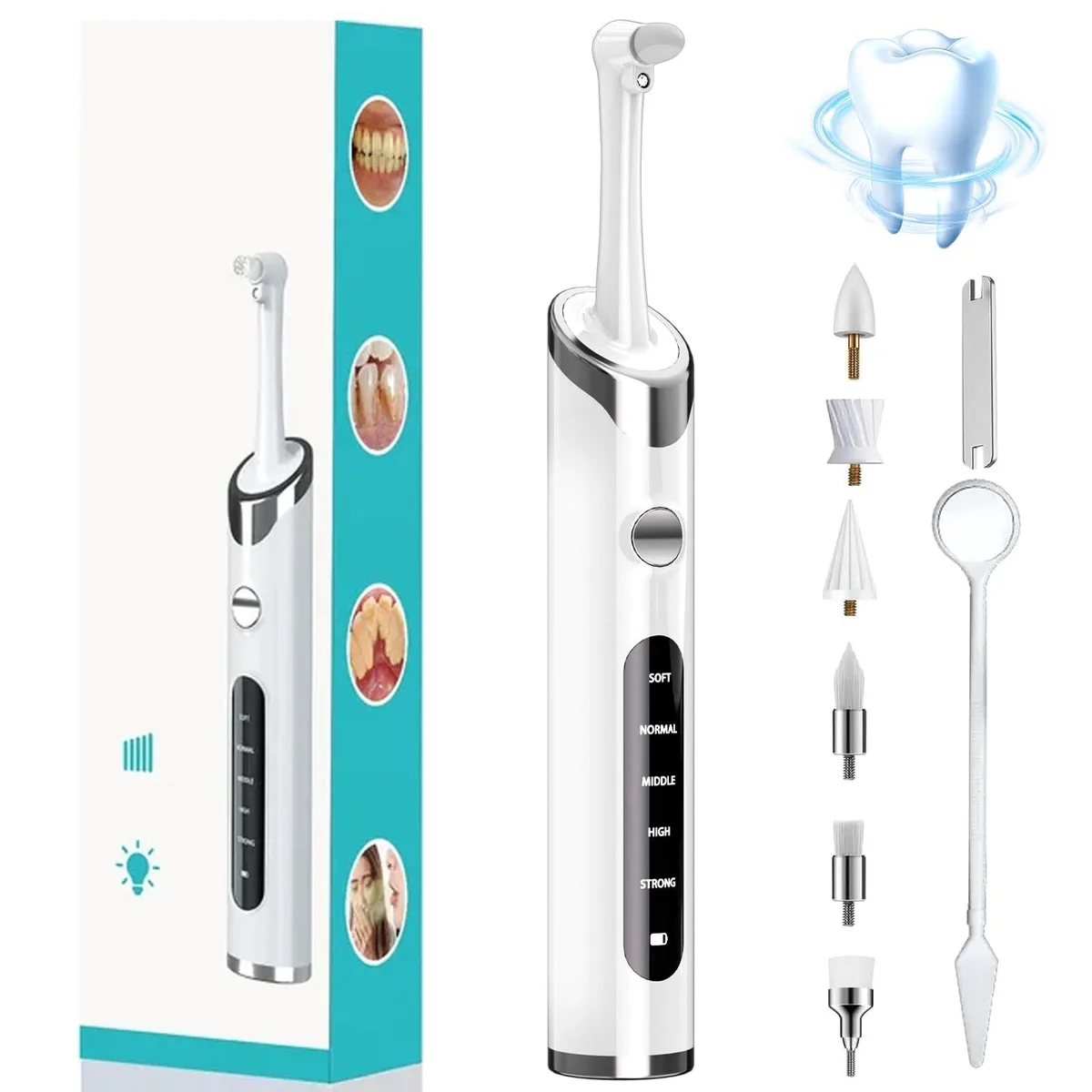 coobest Tooth Polisher Kit 5 Speed Modes 5 Heads White oral care — product photo