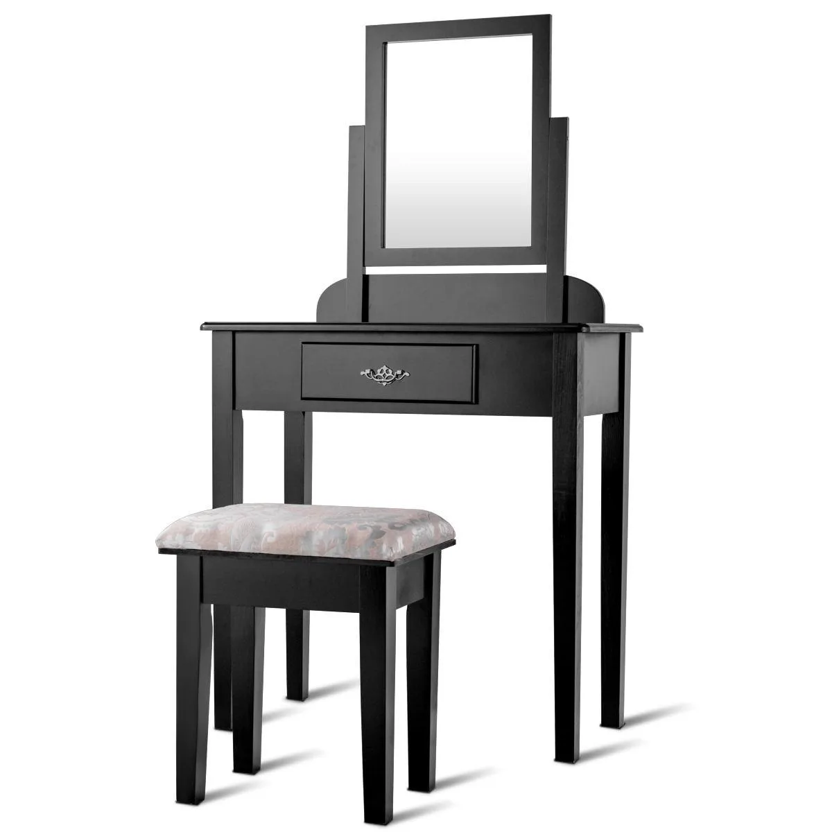 SlickBlue SlickBlue Vanity Dressing Table Stool Set with Large Makeup Mirror Black — product photo