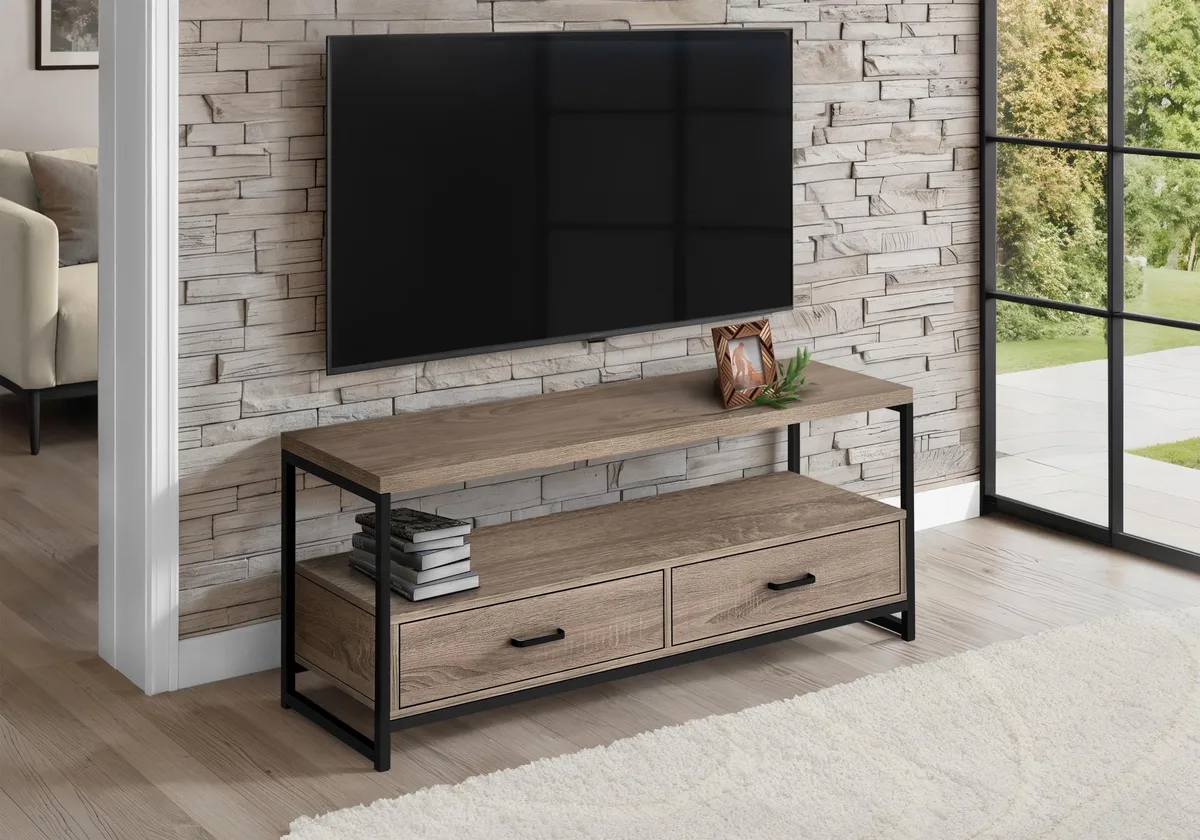 tuphen tuphen 48 Inch TV Stand Dark Taupe Black Metal 2 Drawers — product photo