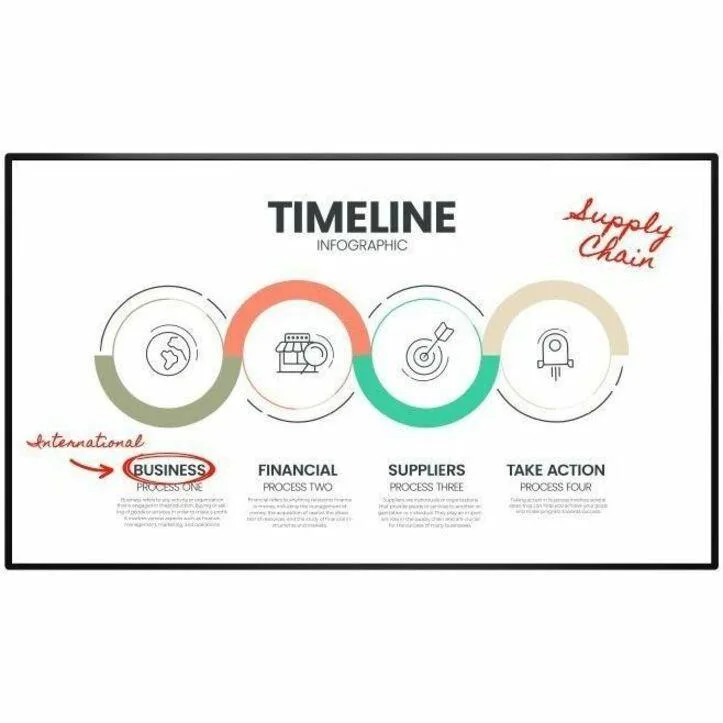 Large 86-inch commercial touchscreen display with thin dark bezel and matte finish