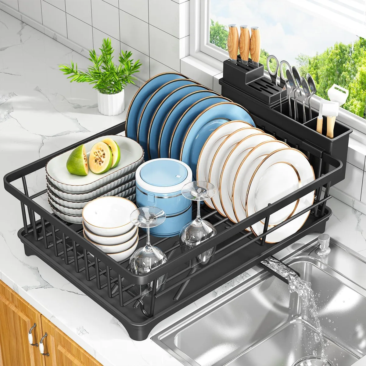  Kmiectse Dish Drying Rack with Utensil Holder 15.2 x 11.2 x 5.7 Black — product photo