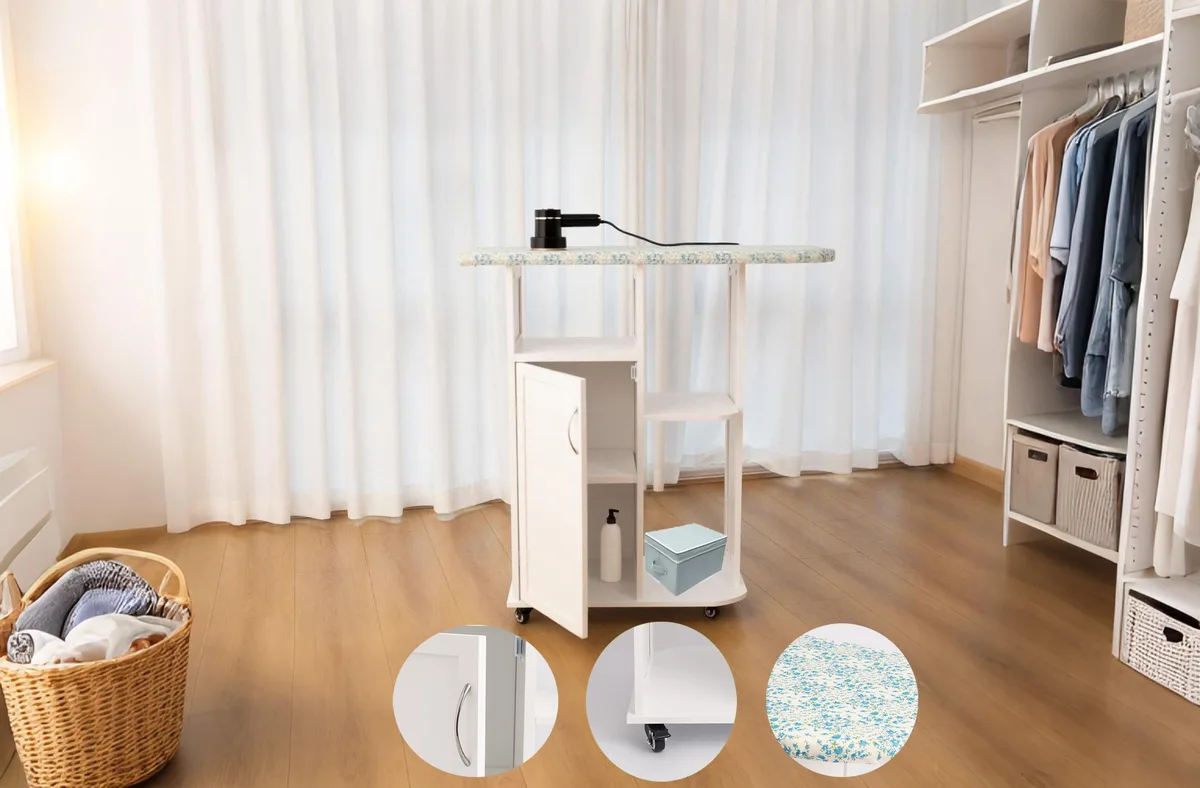 WELLHOME WELLHOME Rolling Ironing Board with Storage Cabinet, White, 27.55 kg — product photo