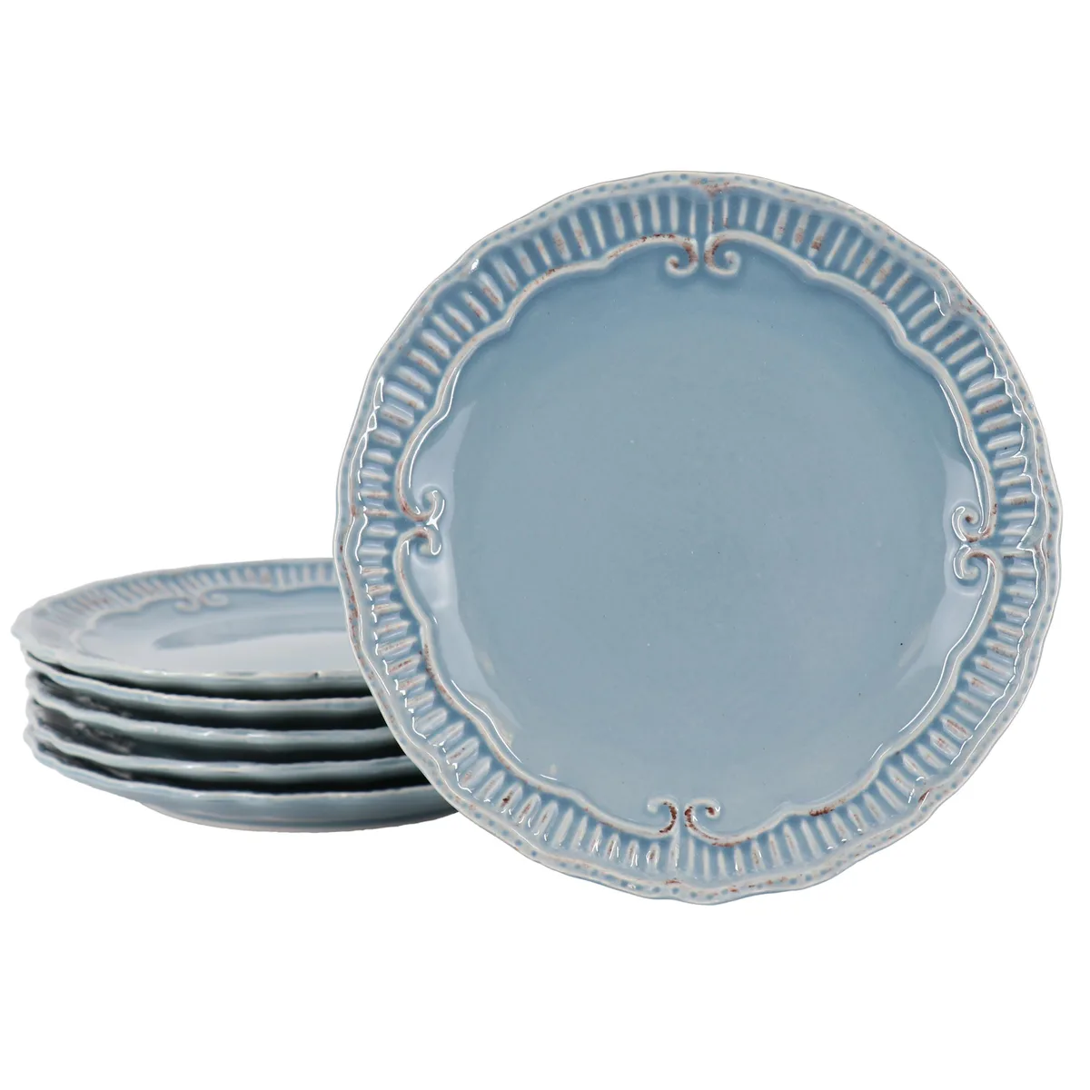 Gibson Gibson Capri 6 Piece 9 Inch Stoneware Embossed Dessert Plate Set Blue — product photo