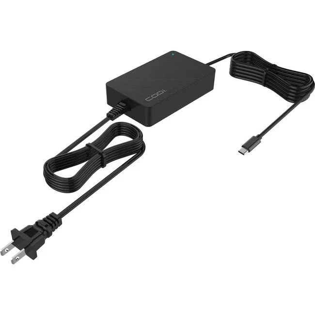 Black rectangular USB-C laptop power adapter with detachable AC cable