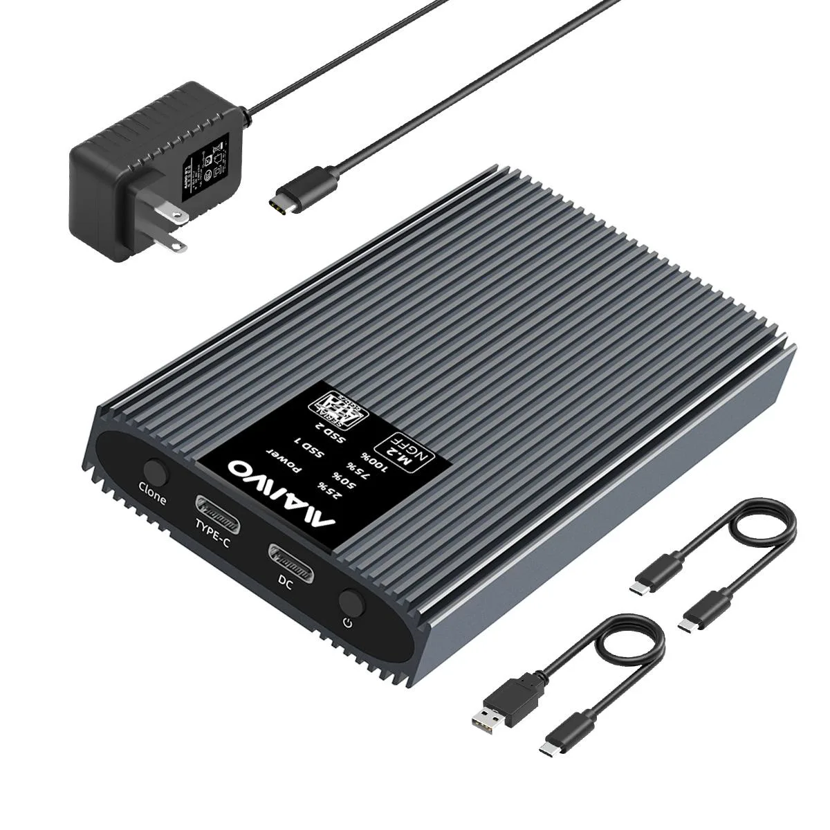 MAIWO MAIWO Dual Bay M.2 SATA Enclosure Cloner USB 3.1 Gen 2 Type-C Grey — product photo