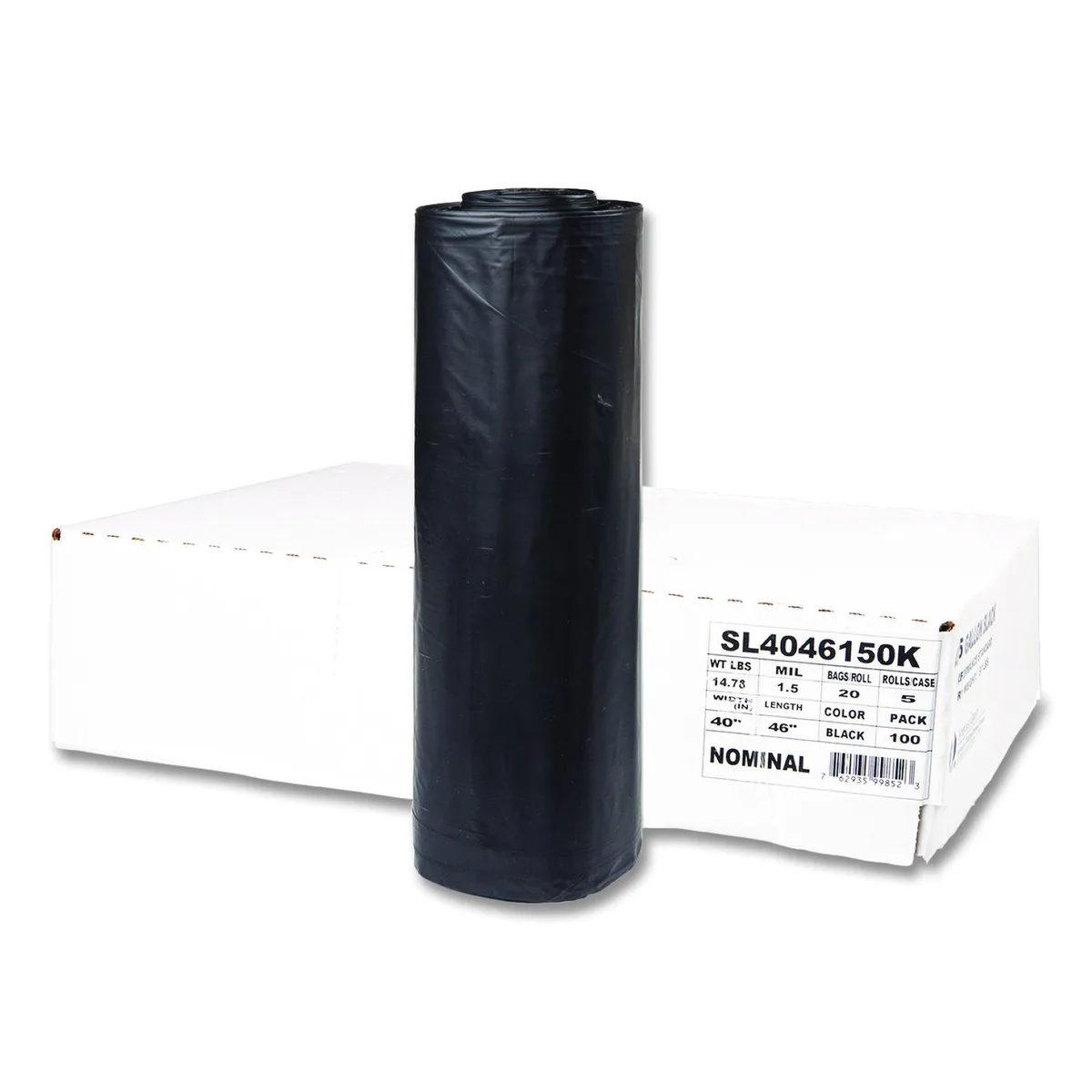 Integrated Bagging Systems Integrated Bagging Systems 45 gal 1.5 mil 40" x 46" Black 20 Bags/Roll 5 Rolls/Carton SL4046150K — product photo
