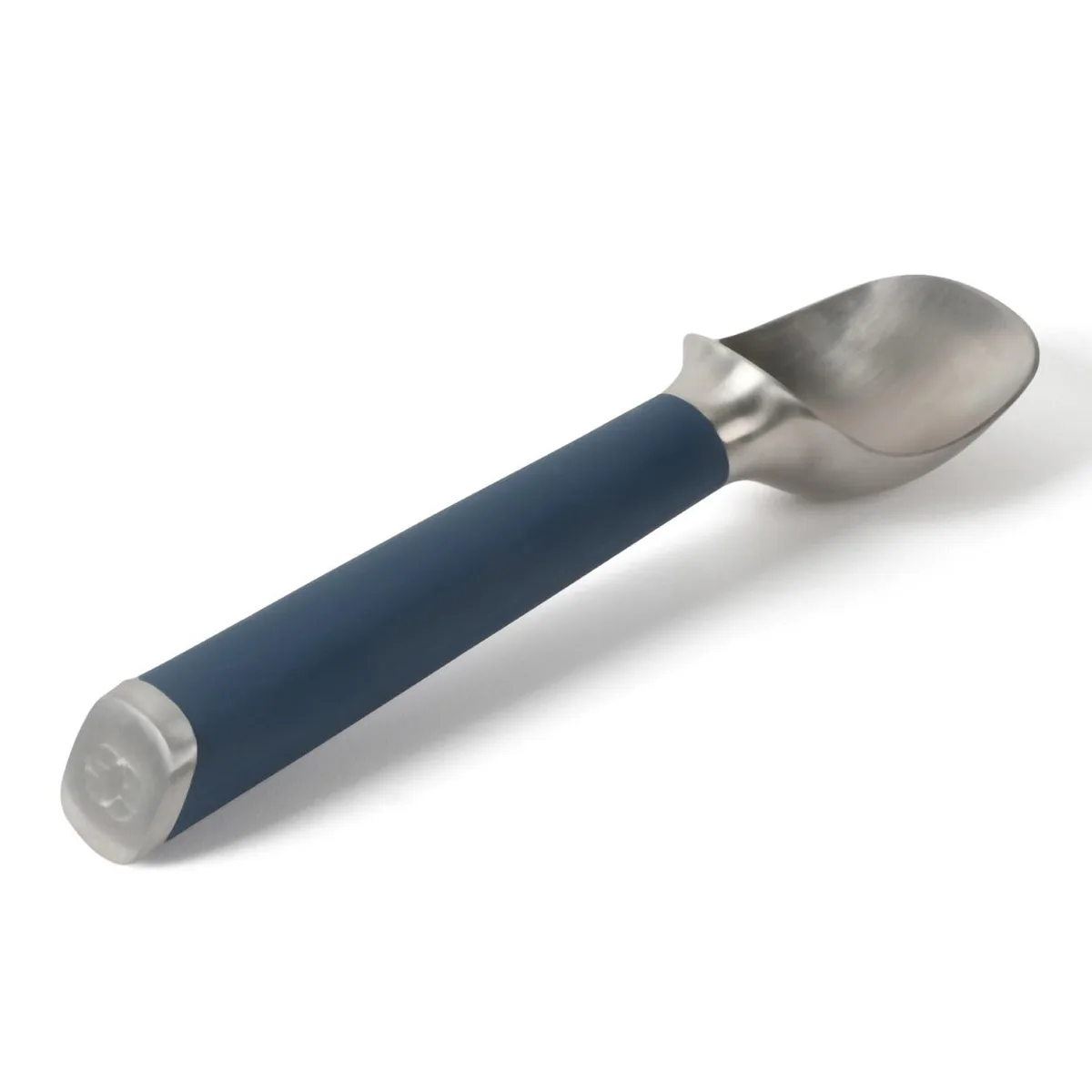 Navy ice cream scoop with stainless steel bowl and ergonomic handle