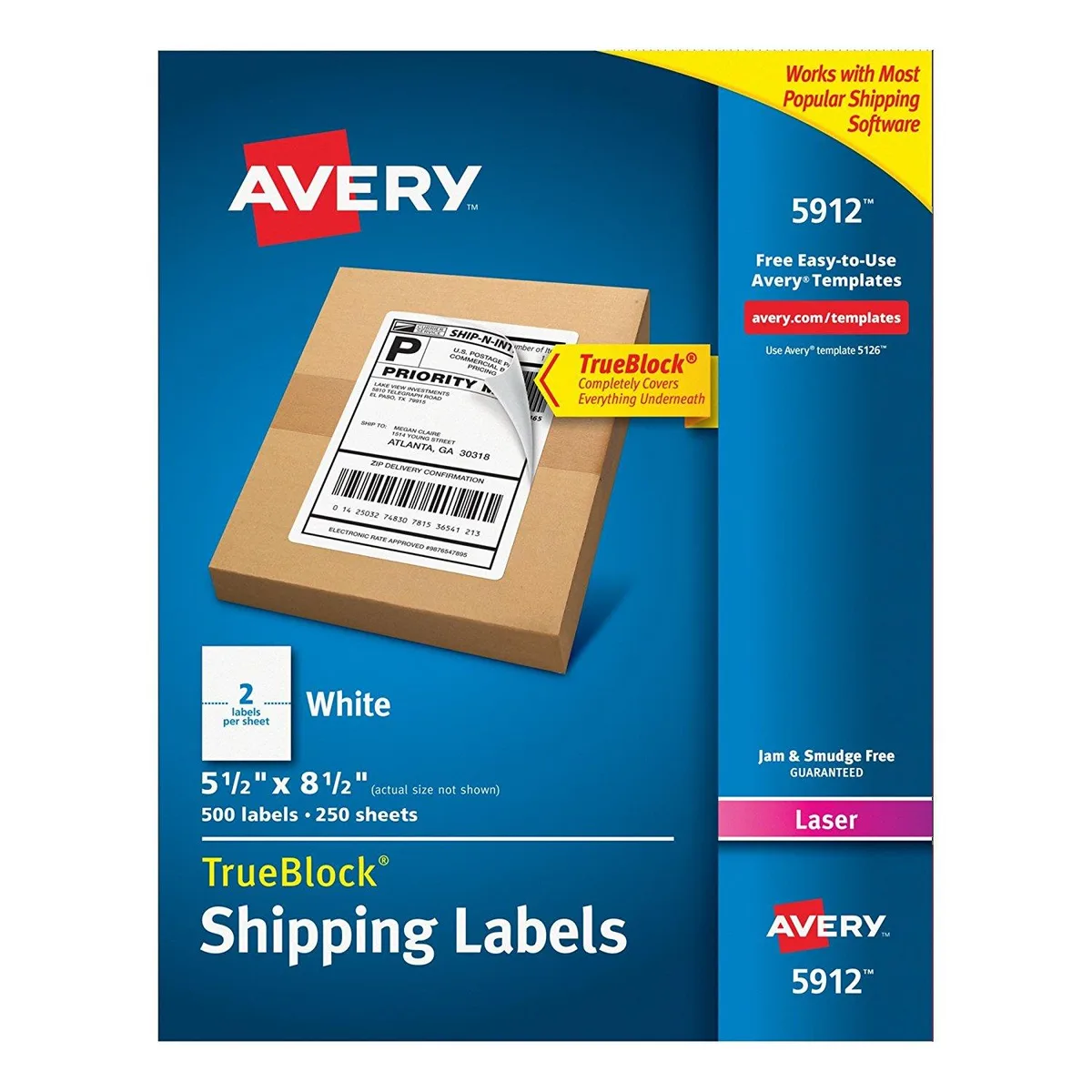 Avery Avery 5912 Shipping Labels 500 Labels 250 Sheets — product photo