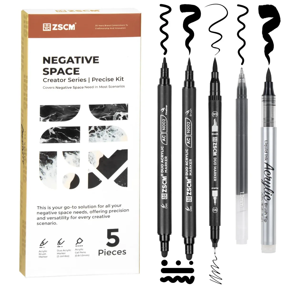  ZSCM QUALITY DECIDES THE FUTURE ZSCM0052 5 Pack Black Acrylic Ink Pens — product photo