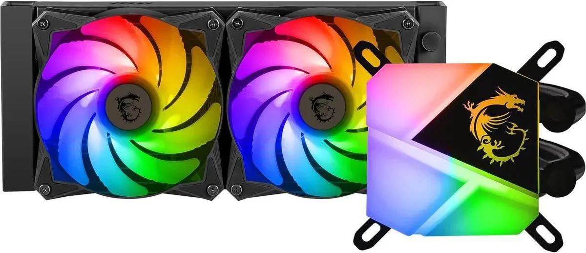 Black 240mm radiator with two 120mm ARGB fans and block