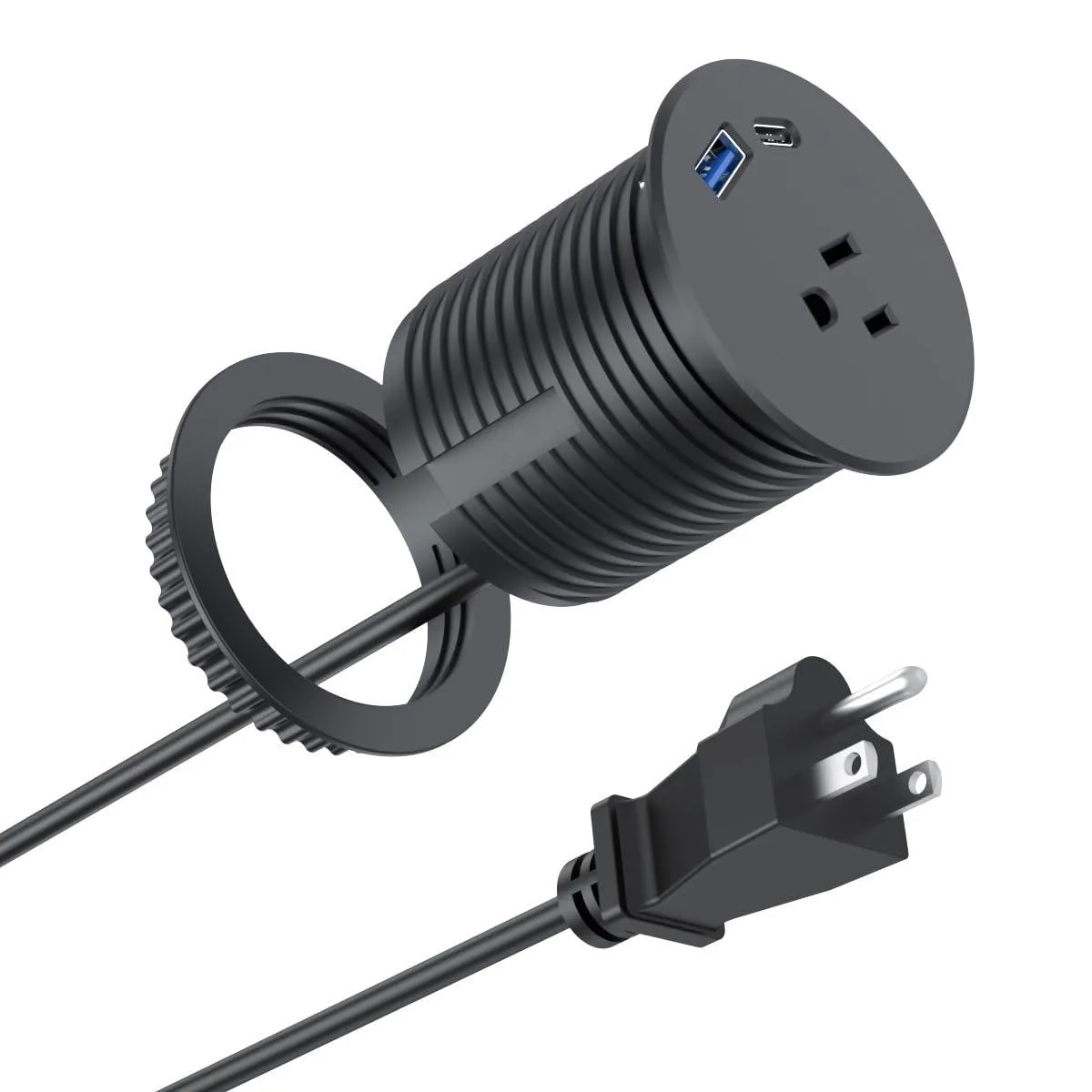  2.5 Inch Desk Power Grommet 20W USB C 1 AC Outlet Straight Blade Plug — product photo