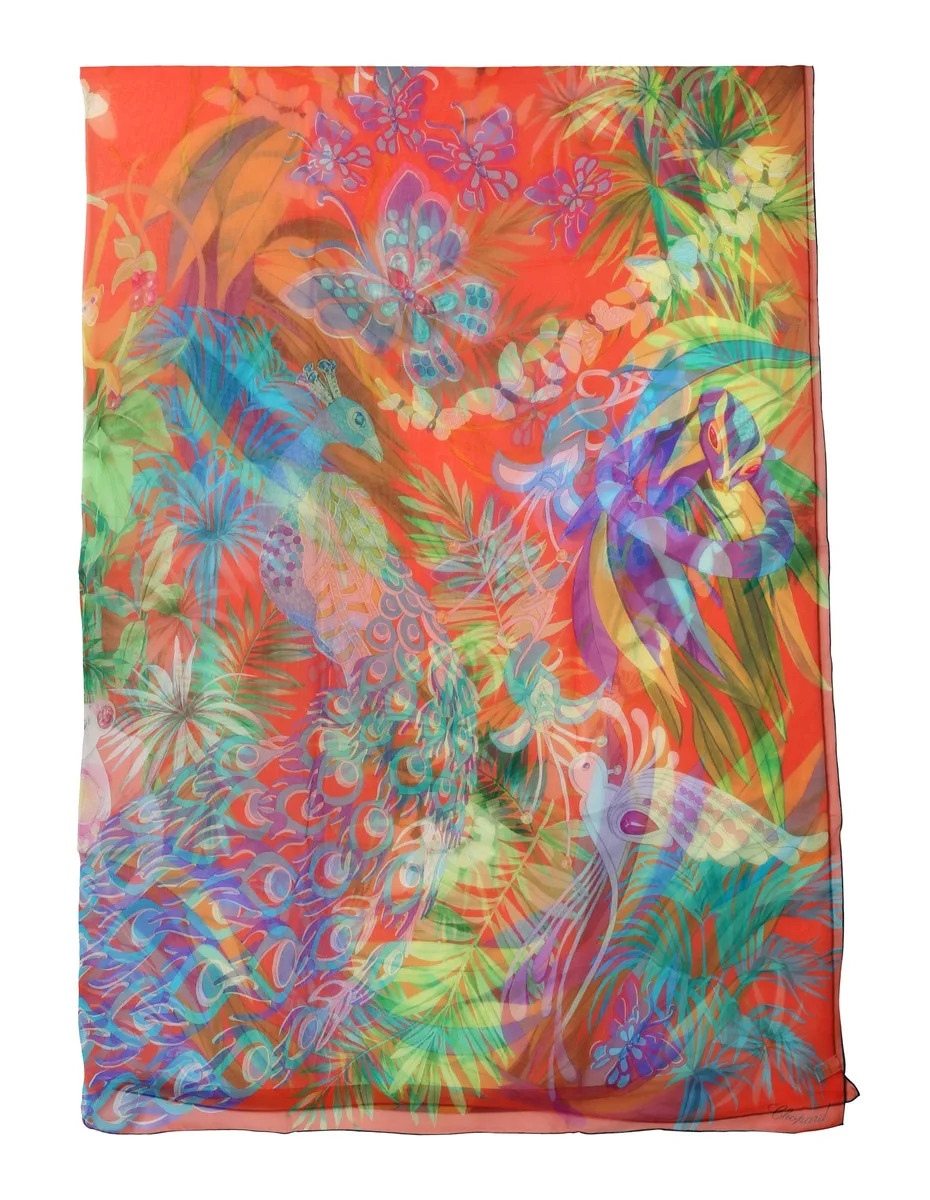 Chopard Chopard 95005-0473 Animal World Coral/Turquoise Organic Silk Chiffon Shawl 190x140 cm — product photo