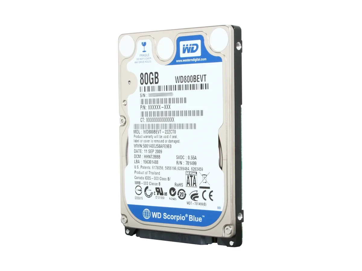 Western Digital Western Digital Scorpio Blue WD800BEVT 80GB 5400 RPM laptop hard drive — product photo