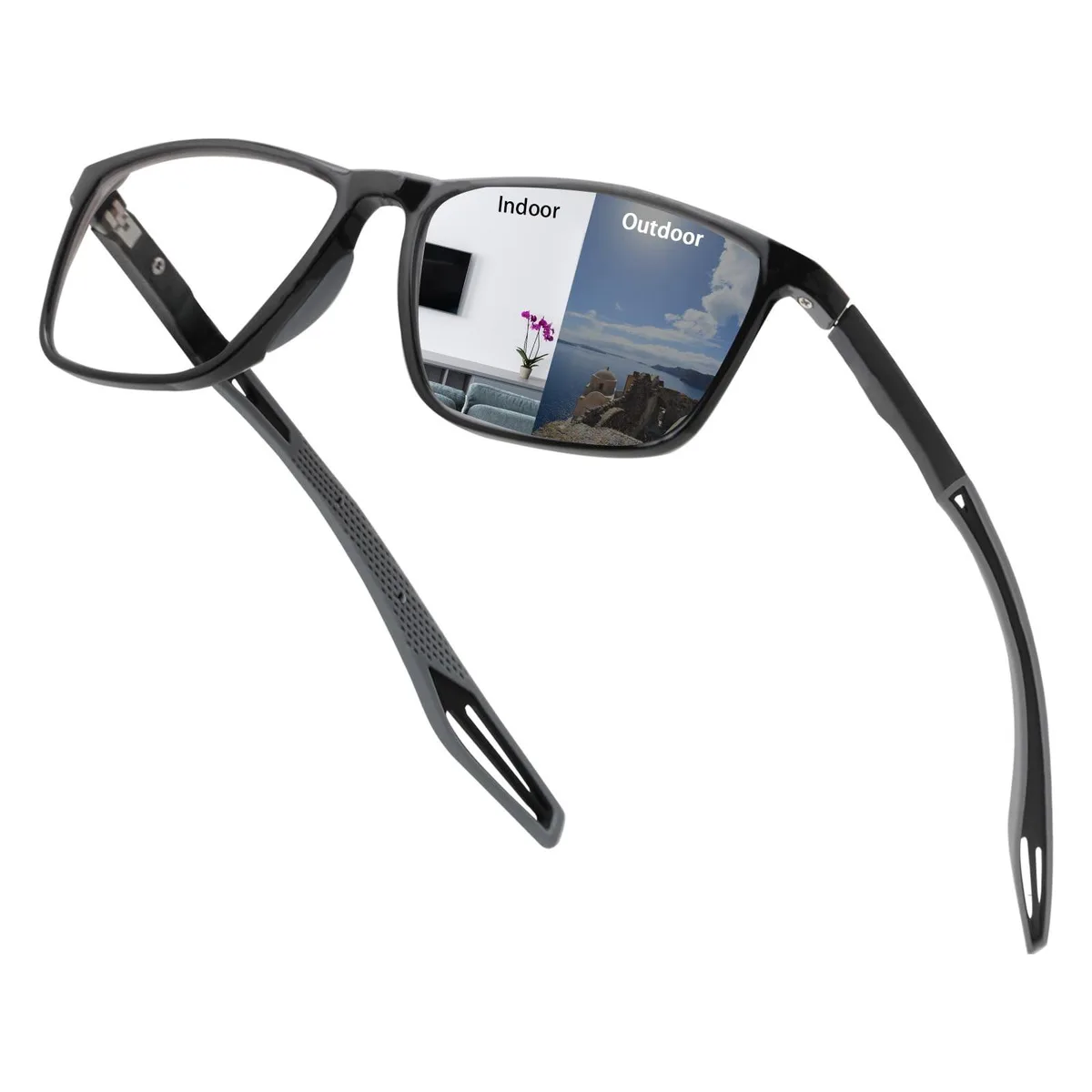 Black TR90 frame photochromic glasses with clear-to-dark lenses