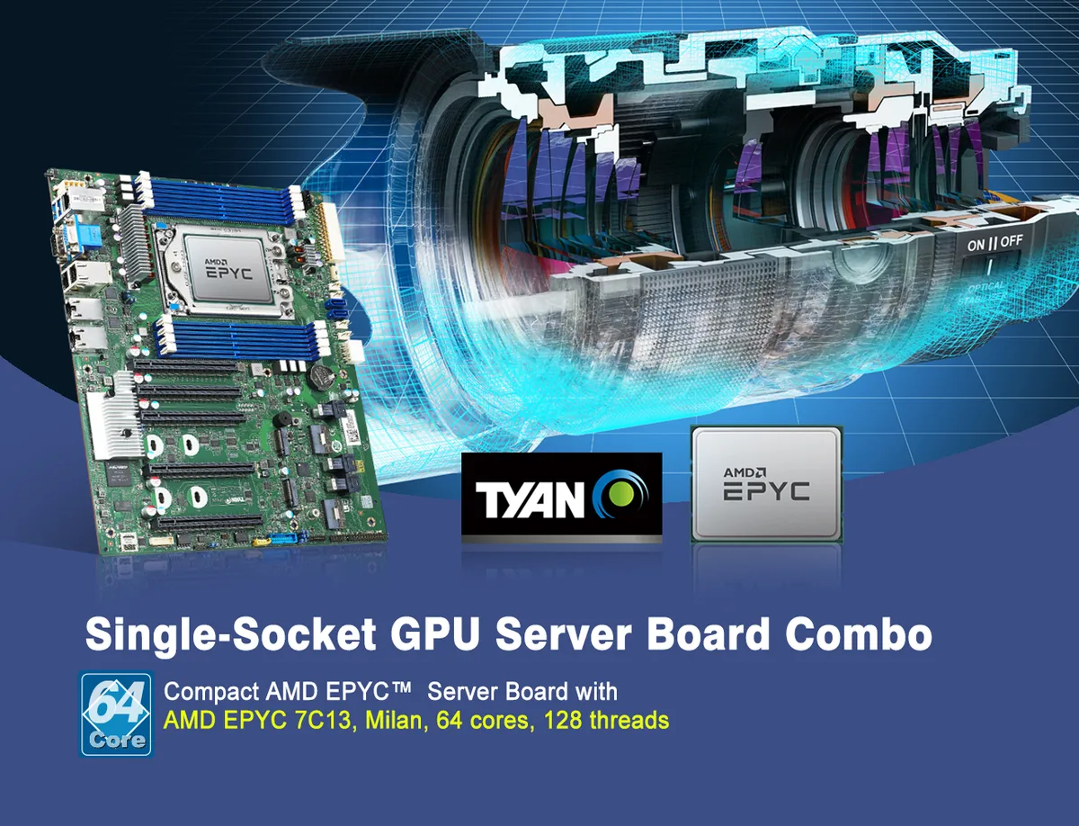 TYAN TYAN S8030GM4NE-2T-7C13 server motherboard with AMD Epyc 7C13 64-core 2.0GHz — product photo