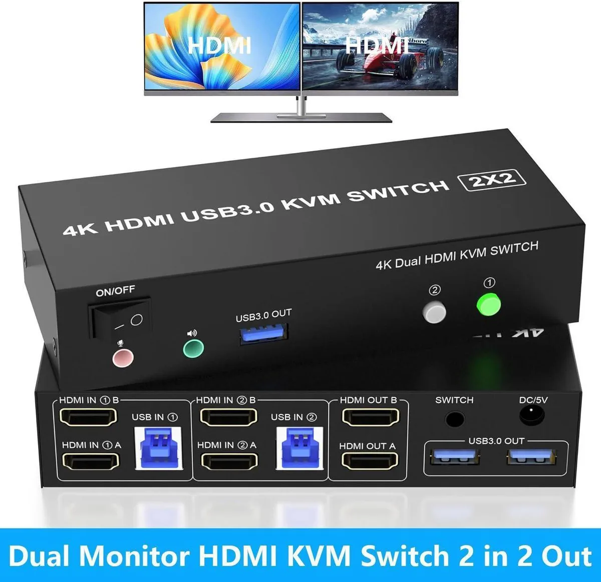 Vszerda Vszerda 2-Port Dual Monitor KVM Switch 4K@60Hz USB 3.0 EDID — product photo