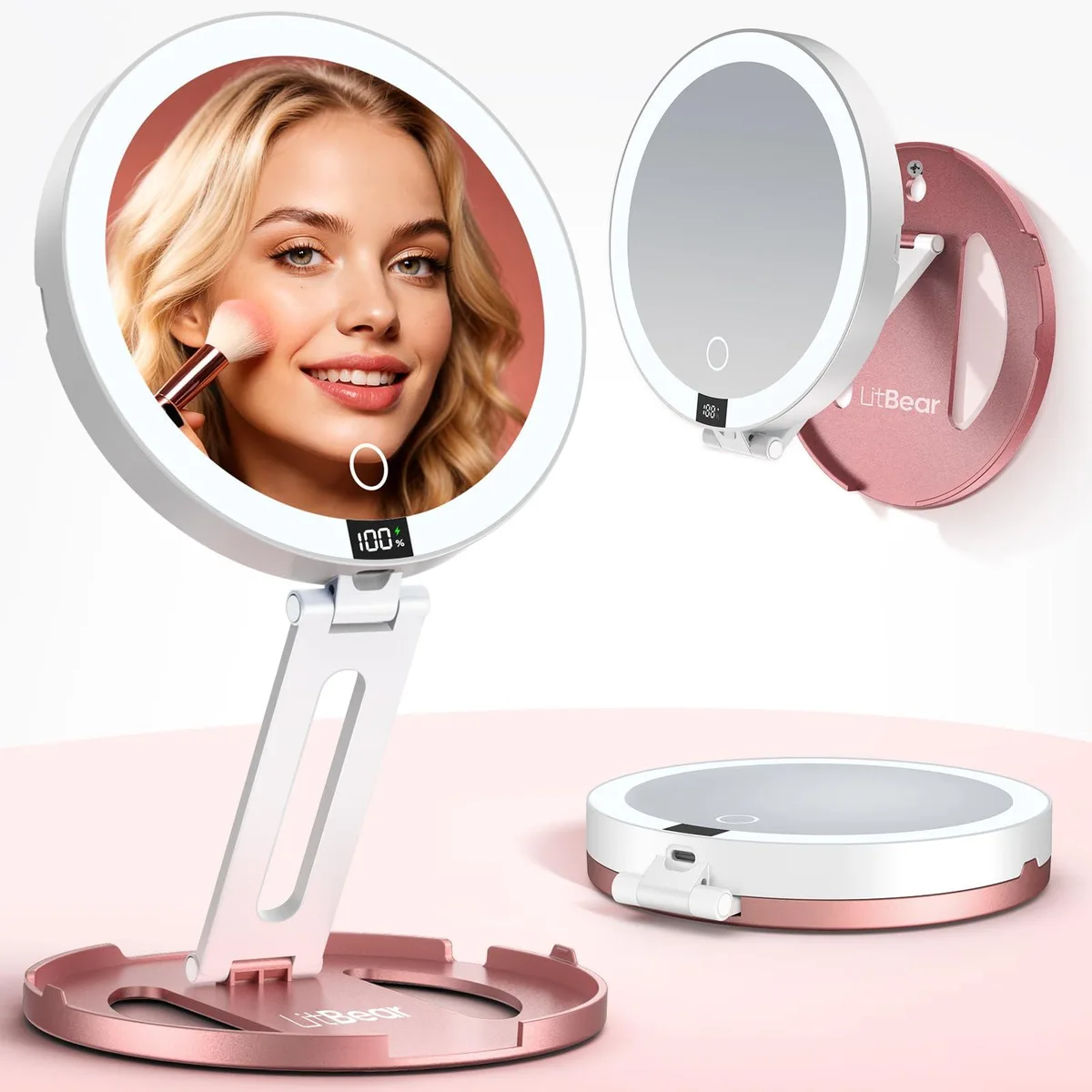  LitBear Foldable Travel Makeup Mirror White 10X/1X 56 LED 6.4"L x 6.3"W — product photo