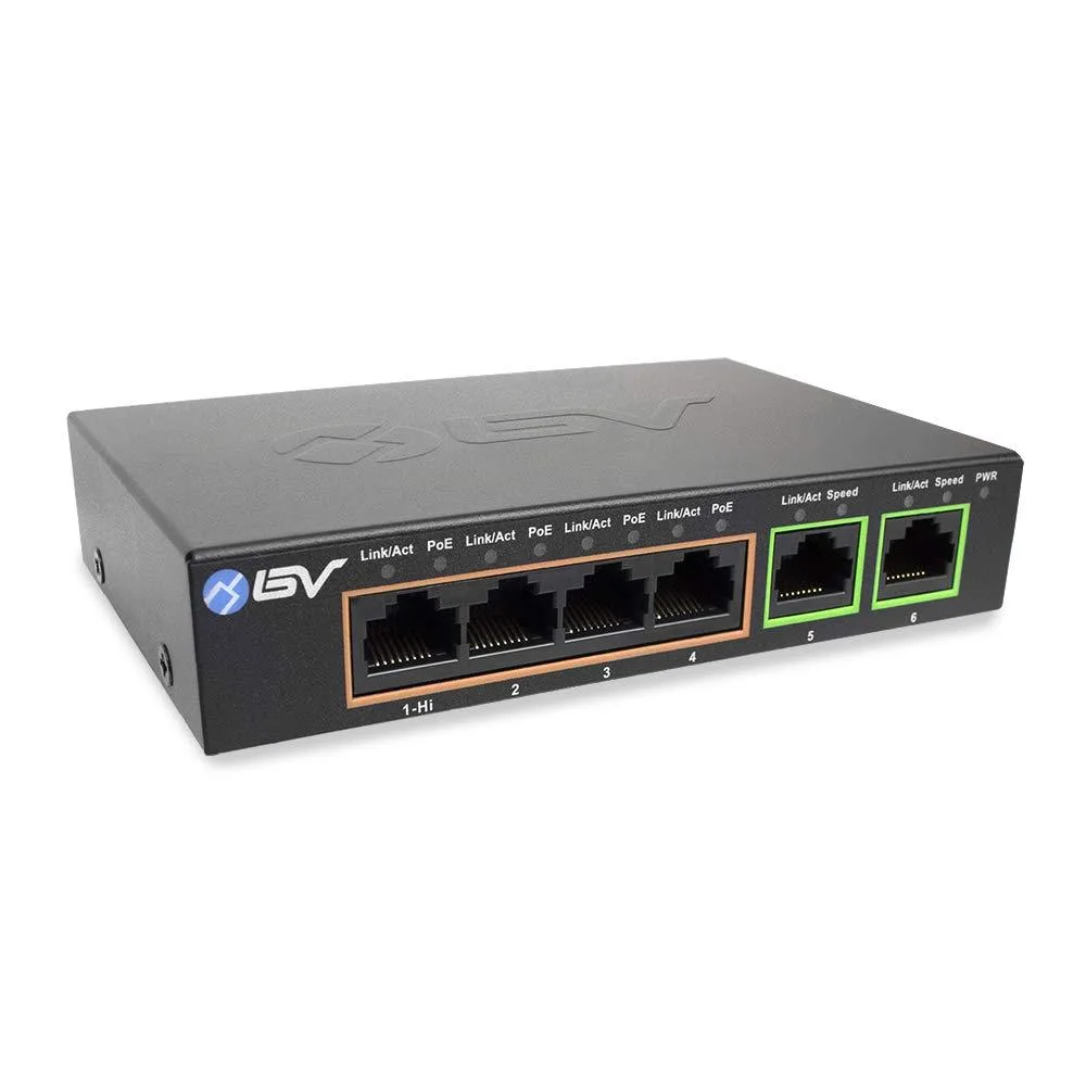  BV-Tech 6-Port Gigabit PoE+ Switch 60W Hi-PoE 820ft Extend Mode — product photo