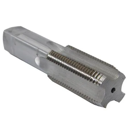 Silver metal threading tap with fluted shaft and square drive end
