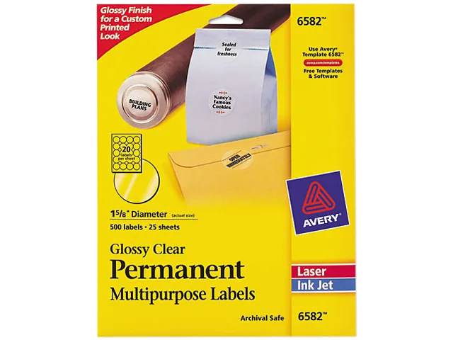 Avery Avery 6582 Clear Round Labels 1.63" 500 Pack 25 Sheets 20 Labels — product photo