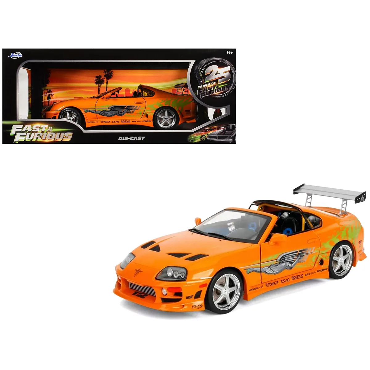 Jada Jada 1993 Toyota Supra Orange 1/18 Diecast Fast &amp; Furious 25 Years — product photo