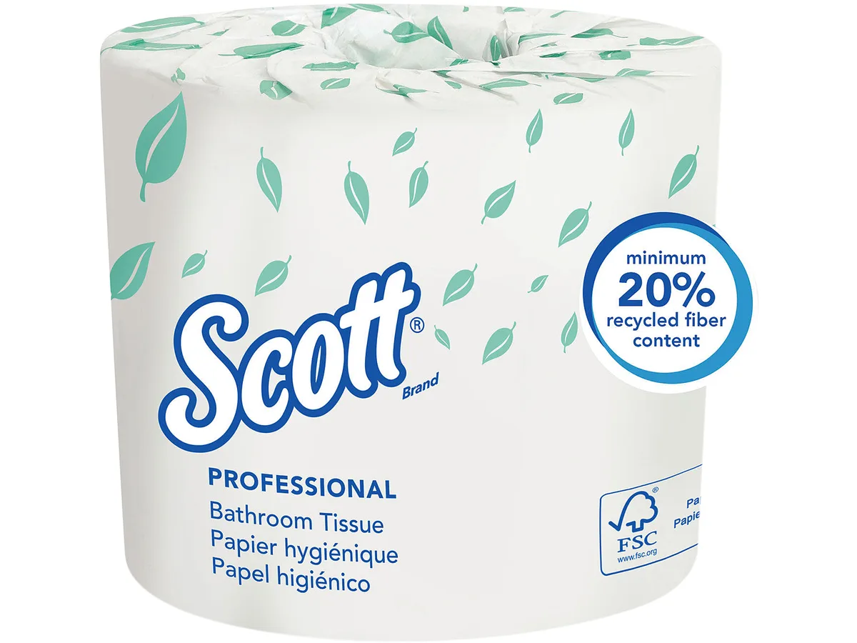 White Scott bathroom tissue roll on cardboard core