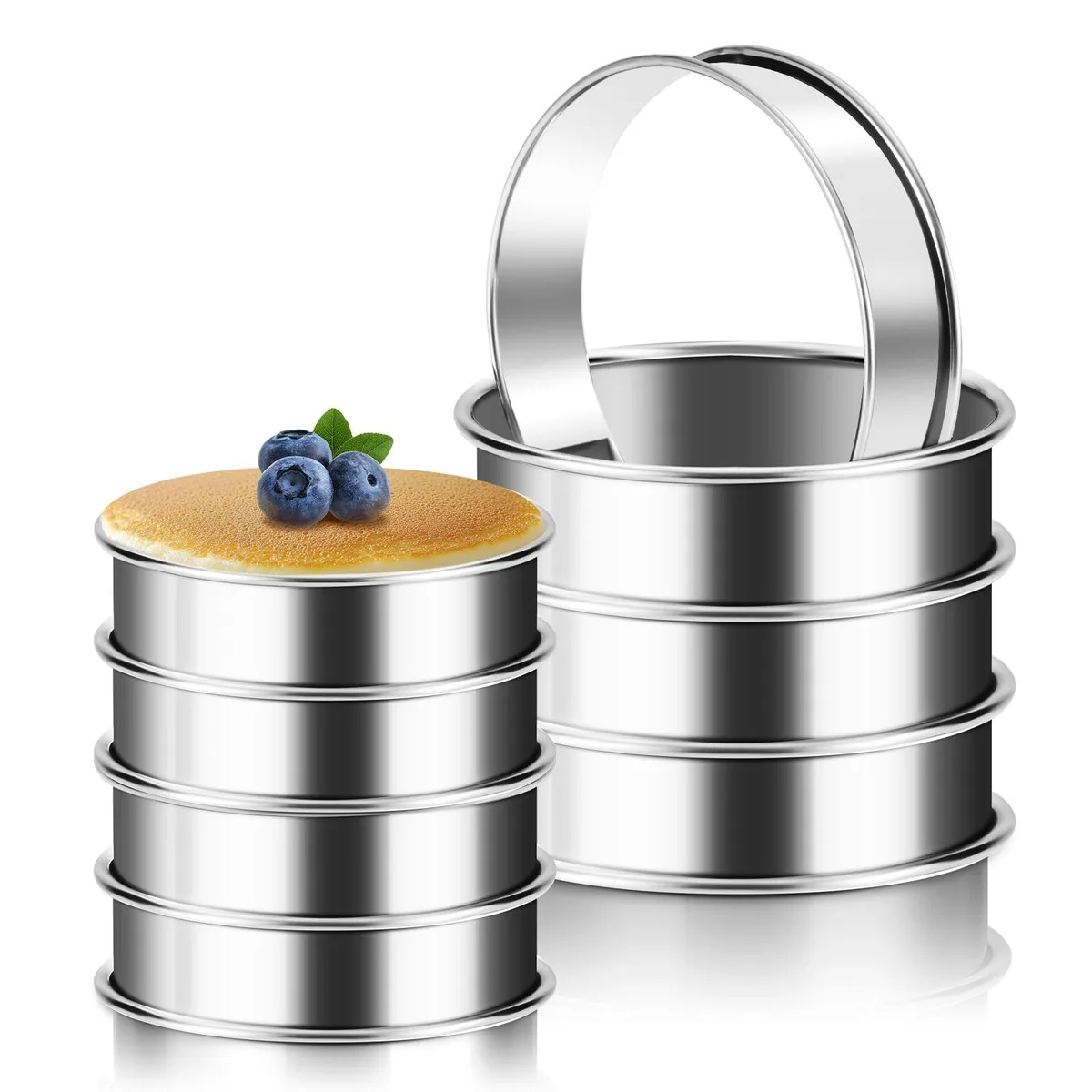  Noeixrah 8 Pcs Crumpet Rings 4 &amp; 3.15 Inches Stainless Steel general craft — product photo