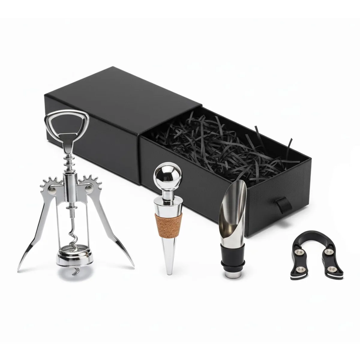 Stainless steel 4-piece wine opener set in gift box