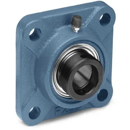 Blue cast-iron four-bolt flange bearing with alloy steel ball insert, 1-1/4 inch bore