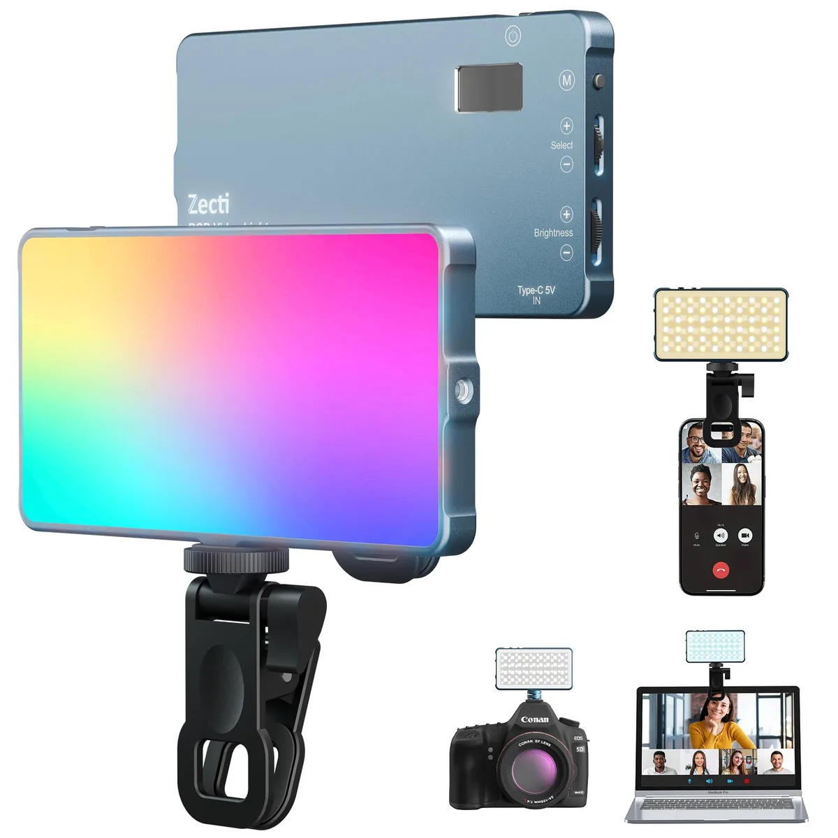 Zecti ZT-103 135 LED RGB Selfie Light with Metal Hotshoe &amp; Phone Clip — product photo