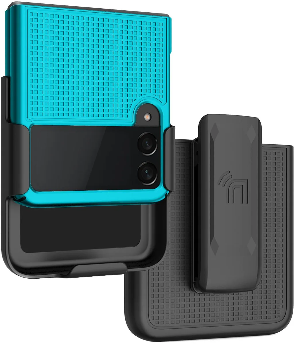 Nakedcellphone Nakedcellphone Grid Case + Belt Clip Holster Combo Teal for Samsung Galaxy Z Flip 3 5G SM-F711 2021 — product photo