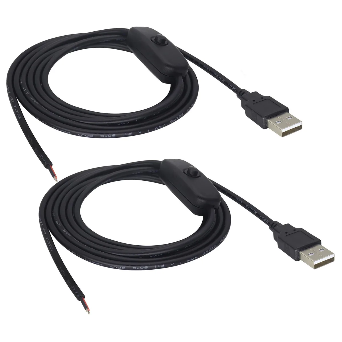 No Sew No Sew HCFeng USB 2.0 A Male 2-Pin Bare Wire Cable with ON/Off Switch 1.5m 2-Pack — product photo