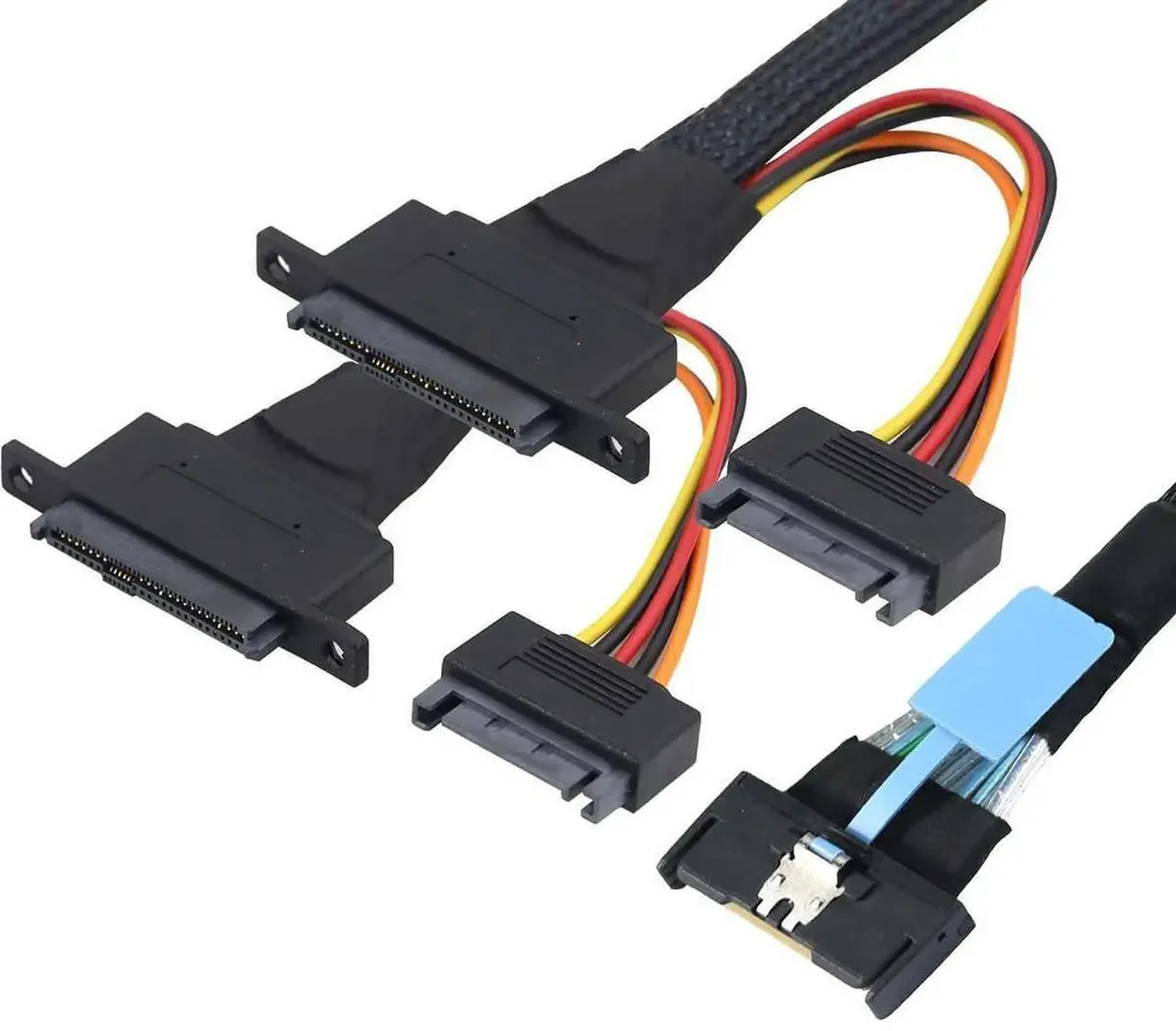 SMUGDESK SMUGDESK PCIe 5.0 MCIO 8i 74Pin to Dual SFF8639 Cable 15Pin Power .5M — product photo
