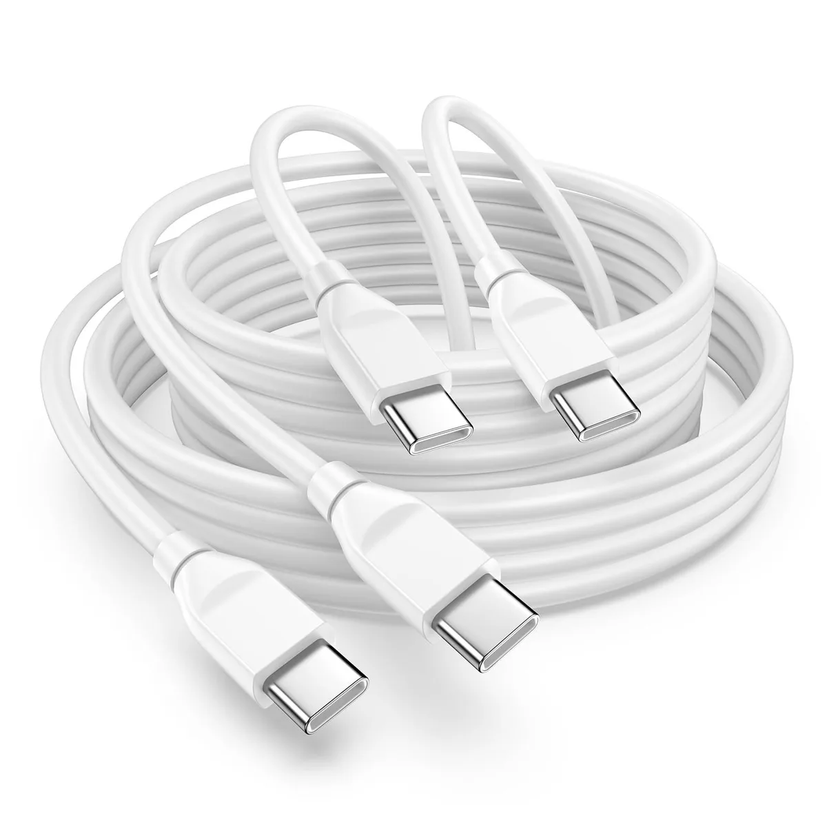 White USB-C to USB-C cable, six feet long, smooth TPE finish