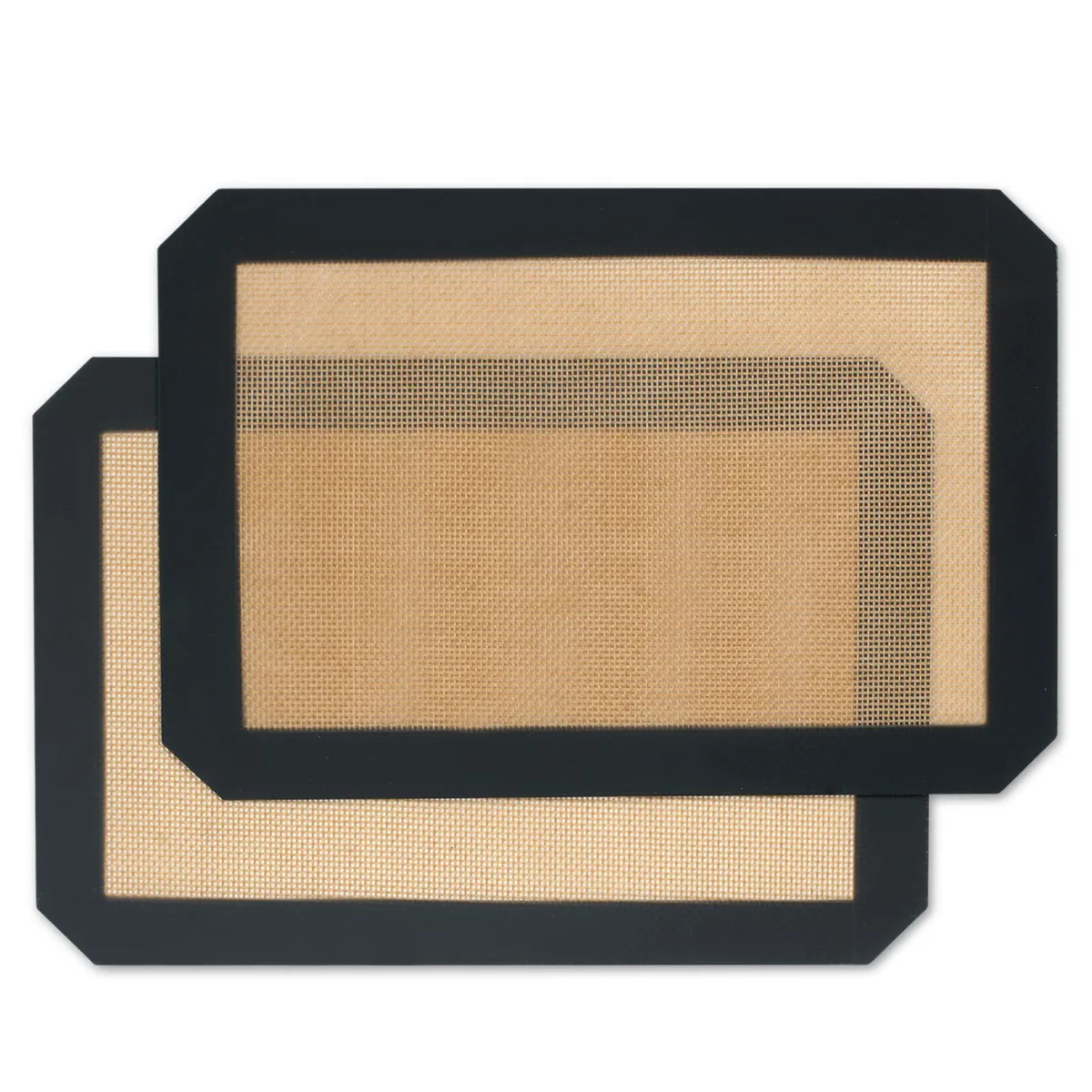 Two black rectangular silicone mats 11.8 by 8.3 inches