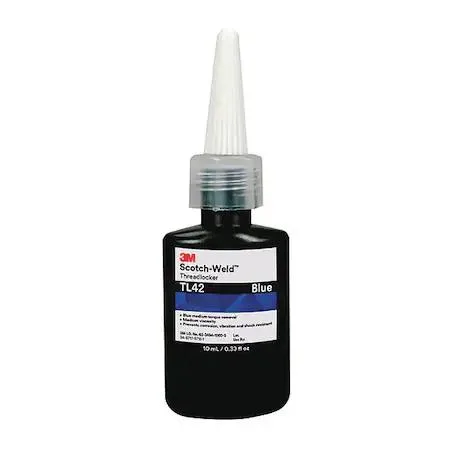 Small blue bottle of Scotch-Weld TL42 threadlocker, 0.34 fl oz