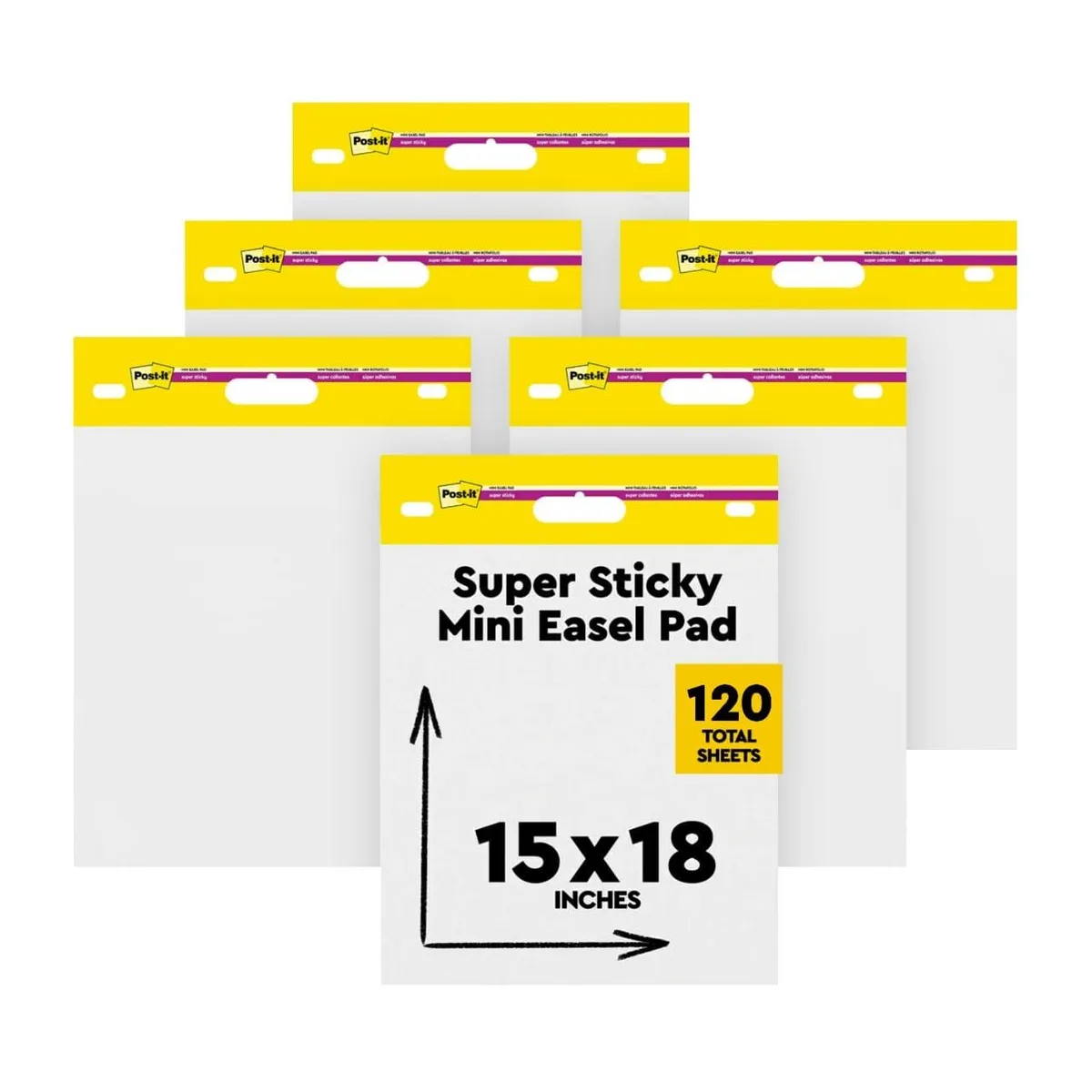 Six white self-stick easel pads 15 by 18 inches