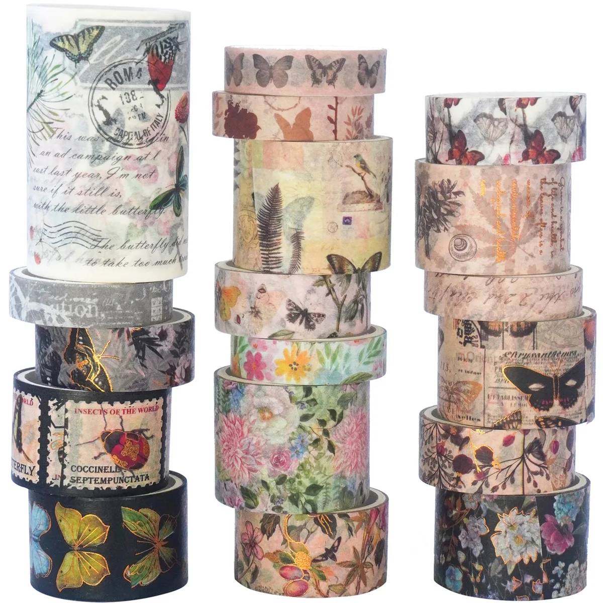 YUBX YUBX Butterfly Washi Tape Set 18 Rolls Multi-Color Fastener — product photo