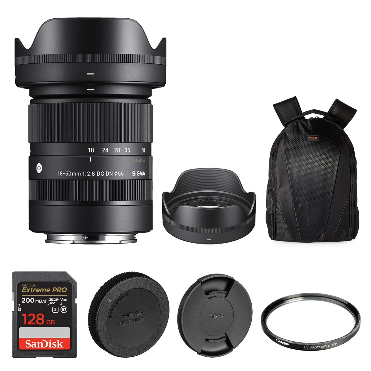 SIGMA SIGMA 18-50mm F2.8 DC DN Contemporary Sony E camera lens bundle — product photo